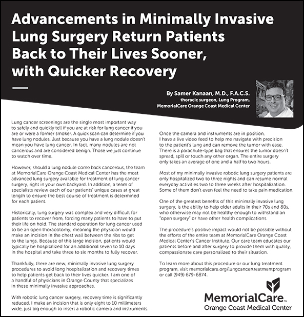 Advancements in Minimally Invasive Lung Surgery Return Patients Back to Their Lives Sooner, with Quicker Recovery